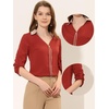 image:imageAllegra K Work Office Shirt for Womens Contrast V Neck Collared Roll Up Long Sleeve Chiffon Blouse