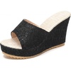 image:imageAllegra K Women Breathable Embroidered Wedge Platform Peeptoe Slip Sandals  Open toe design Easy slipon Breathable embroidered upper Comfortable wedge platform Casual summer styleBlack