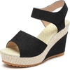 image:imageAllegra K Women Faux Leather Denim Platform Hook Loop Peeptoe Sandals  413inch heel height 138inch platform Vintageinspired upper Hook loop closure Relaxed everyday vibeBlack