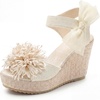 image:imageAllegra K Women Faux Leather Floral Bow Peeptoe Platform Wedge Sandals  413inch heel height 138inch platform Decorative flower accents Feminine touch Peeptoe designBeige