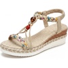 image:imageAllegra K Women Faux Leather Plaid Beaded Platform Elastic Band Sandals  PU outsole Classic pattern with bohemian details Distinctive vibe Heel height 236in Platform height 118inBeige