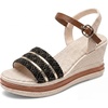 image:imageAllegra K Women Faux Leather Rubber Plaid Buckle Platform Peeptoe Sandals  315inch heel Cushioned footbed Modern comfort Adjustable buckle closure Peeptoe design Platform soleBlack