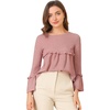 image:imageAllegra K Womens Textured Blouse Flare Sleeve Casual Loose Fit Ruffle Hem Peplum Top