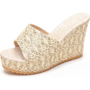 image:imageAllegra K Women Breathable Embroidered Wedge Platform Peeptoe Slip Sandals  Open toe design Easy slipon Breathable embroidered upper Comfortable wedge platform Casual summer styleBeige