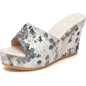 image:imageAllegra K Women Breathable Embroidered Wedge Platform Peeptoe Slip Sandals  Open toe design Easy slipon Breathable embroidered upper Comfortable wedge platform Casual summer styleWhite
