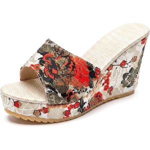 image:imageAllegra K Women Breathable Embroidered Wedge Platform Peeptoe Slip Sandals  Open toe design Easy slipon Breathable embroidered upper Comfortable wedge platform Casual summer styleRed