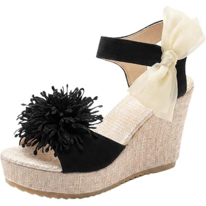 image:imageAllegra K Women Faux Leather Floral Bow Peeptoe Platform Wedge Sandals  413inch heel height 138inch platform Decorative flower accents Feminine touch Peeptoe designBlack