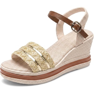 image:imageAllegra K Women Faux Leather Rubber Plaid Buckle Platform Peeptoe Sandals  315inch heel Cushioned footbed Modern comfort Adjustable buckle closure Peeptoe design Platform soleBeige