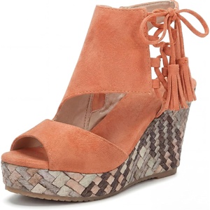 image:imageAllegra K Women Plaid Side Zipper LaceUp Peeptoe Platform Sandals  Perforated upper with rhinestones Air circulation keeps feet cool Classic preppy charm Tie designOrange