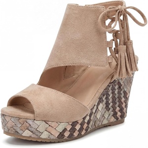 image:imageAllegra K Women Plaid Side Zipper LaceUp Peeptoe Platform Sandals  Perforated upper with rhinestones Air circulation keeps feet cool Classic preppy charm Tie designKhaki