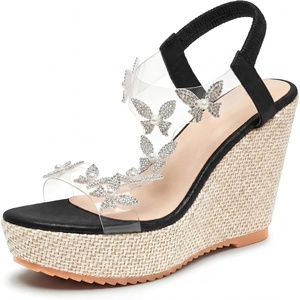 image:imageAllegra K Women Rhinestone Butterfly Transparent Band Platform Sandals  Clear flexible straps create floating effect Peeptoe design 433inch heel Platform height 177 inchesBlack