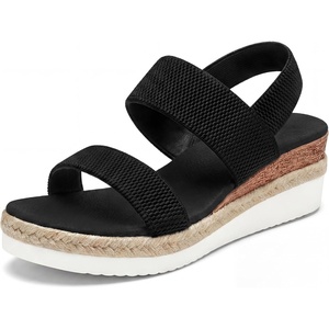image:imageAllegra K Women Solid Color Hollowout Platform Elastic Band Sandals  PU outsole Opentoe design 236inch heel height 118inch platform height Woven upper Elastic bandBlack