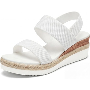 image:imageAllegra K Women Solid Color Hollowout Platform Elastic Band Sandals  PU outsole Opentoe design 236inch heel height 118inch platform height Woven upper Elastic bandWhite