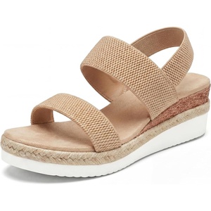 image:imageAllegra K Women Solid Color Hollowout Platform Elastic Band Sandals  PU outsole Opentoe design 236inch heel height 118inch platform height Woven upper Elastic bandBrown