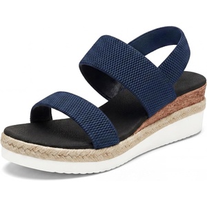 image:imageAllegra K Women Solid Color Hollowout Platform Elastic Band Sandals  PU outsole Opentoe design 236inch heel height 118inch platform height Woven upper Elastic bandBlue
