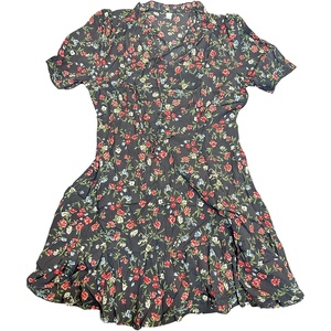 image:imageAllegra K Womens Floral Chiffon Dress 2026 Summer Casual Tie Neck Puff Short Sleeve Tiered Ruffle Smock Mini DressesBlack Red