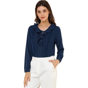 image:imageAllegra K Womens Ruffle Neck Chiffon Blouse Business Office Vintage Peasant Top