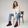 image:imageAllegra K Womens Combat Boots Ankle Booties Laceup Platform Zipper Lug Sole Boots Ankle BootsBurgundy