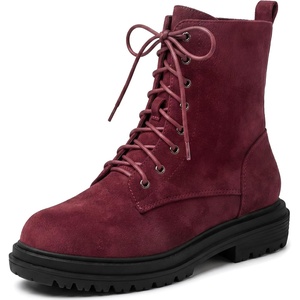 image:imageAllegra K Womens Combat Boots Ankle Booties Laceup Platform Zipper Lug Sole Boots Ankle BootsBurgundy