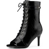 image:imageAllegra K Women Faux Leather Lace Up Peep Toe Stiletto Heel Ankle Boots  Pointed toe silhouette Comfortable toe room Versatile for daily wear ABS outsole constructionBlack