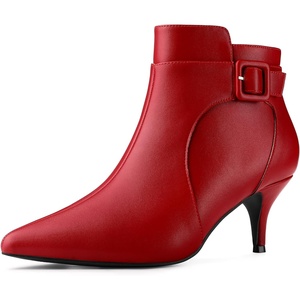 image:imageAllegra K Womens Pointy Toe Zipper Buckle Decor Kitten Heels Ankle Boots  Buckle Deco Side Zipper Heel 2 38 Inches Party Halloween days Christmas Days Dating EveningRed