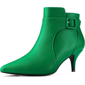 image:imageAllegra K Womens Pointy Toe Zipper Buckle Decor Kitten Heels Ankle Boots  Buckle Deco Side Zipper Heel 2 38 Inches Party Halloween days Christmas Days Dating EveningGreen