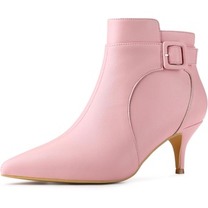 image:imageAllegra K Womens Pointy Toe Zipper Buckle Decor Kitten Heels Ankle Boots  Buckle Deco Side Zipper Heel 2 38 Inches Party Halloween days Christmas Days Dating EveningPink