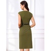 image:imageAllegra K Business Dress for Womens 2026 Belted Office Work Sheath Dress  Elegant Cap Sleeve DressArmy Green