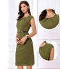 image:imageAllegra K Business Dress for Womens 2026 Belted Office Work Sheath Dress  Elegant Cap Sleeve DressArmy Green