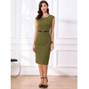 image:imageAllegra K Business Dress for Womens 2026 Belted Office Work Sheath Dress  Elegant Cap Sleeve DressArmy Green