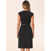 image:imageAllegra K Business Dress for Womens 2026 Belted Office Work Sheath Dress  Elegant Cap Sleeve DressBlack