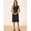 image:imageAllegra K Business Dress for Womens 2026 Belted Office Work Sheath Dress  Elegant Cap Sleeve DressBlack