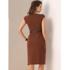 image:imageAllegra K Business Dress for Womens 2026 Belted Office Work Sheath Dress  Elegant Cap Sleeve DressBrown