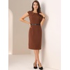 image:imageAllegra K Business Dress for Womens 2026 Belted Office Work Sheath Dress  Elegant Cap Sleeve DressBrown