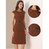 image:imageAllegra K Business Dress for Womens 2026 Belted Office Work Sheath Dress  Elegant Cap Sleeve DressBrown