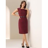 image:imageAllegra K Business Dress for Womens 2026 Belted Office Work Sheath Dress  Elegant Cap Sleeve DressBurgundy