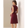 image:imageAllegra K Business Dress for Womens 2026 Belted Office Work Sheath Dress  Elegant Cap Sleeve DressBurgundy