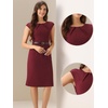 image:imageAllegra K Business Dress for Womens 2026 Belted Office Work Sheath Dress  Elegant Cap Sleeve DressBurgundy