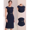 image:imageAllegra K Business Dress for Womens 2026 Belted Office Work Sheath Dress  Elegant Cap Sleeve DressDark Blue