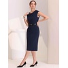 image:imageAllegra K Business Dress for Womens 2026 Belted Office Work Sheath Dress  Elegant Cap Sleeve DressDark Blue