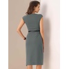 image:imageAllegra K Business Dress for Womens 2026 Belted Office Work Sheath Dress  Elegant Cap Sleeve DressDark Grey