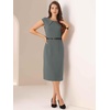 image:imageAllegra K Business Dress for Womens 2026 Belted Office Work Sheath Dress  Elegant Cap Sleeve DressDark Grey