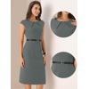 image:imageAllegra K Business Dress for Womens 2026 Belted Office Work Sheath Dress  Elegant Cap Sleeve DressDark Grey