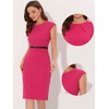 image:imageAllegra K Business Dress for Womens 2026 Belted Office Work Sheath Dress  Elegant Cap Sleeve DressHot Pink