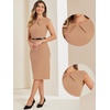 image:imageAllegra K Business Dress for Womens 2026 Belted Office Work Sheath Dress  Elegant Cap Sleeve DressKhaki