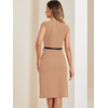 image:imageAllegra K Business Dress for Womens 2026 Belted Office Work Sheath Dress  Elegant Cap Sleeve DressKhaki