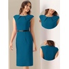 image:imageAllegra K Business Dress for Womens 2026 Belted Office Work Sheath Dress  Elegant Cap Sleeve DressLake Blue