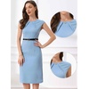 image:imageAllegra K Business Dress for Womens 2026 Belted Office Work Sheath Dress  Elegant Cap Sleeve DressLight Blue