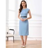 image:imageAllegra K Business Dress for Womens 2026 Belted Office Work Sheath Dress  Elegant Cap Sleeve DressLight Blue