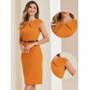 image:imageAllegra K Business Dress for Womens 2026 Belted Office Work Sheath Dress  Elegant Cap Sleeve DressOrange